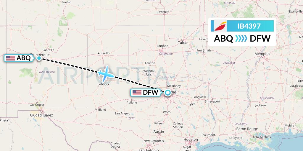 IB4397 Iberia Flight Map: Albuquerque to Dallas
