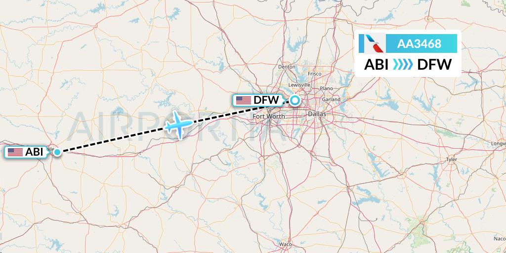 AA3468 American Airlines Flight Map: Abilene to Dallas