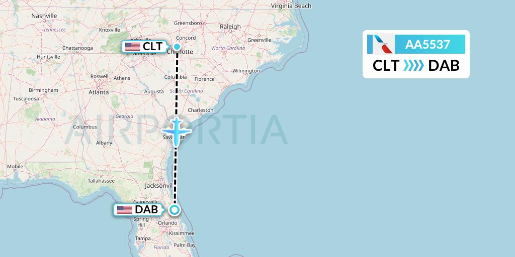 AA5537 American Airlines Flight Map: Charlotte to Daytona Beach