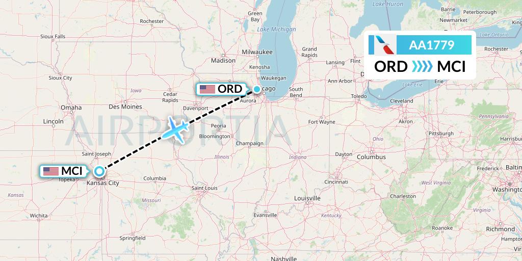 AA1779 American Airlines Flight Map: Chicago to Kansas City