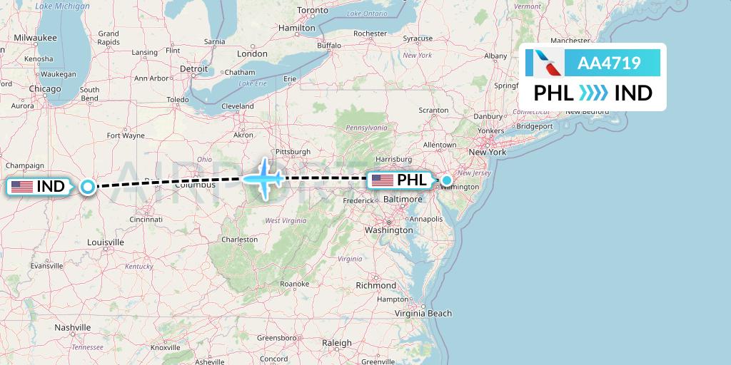 AA4719 American Airlines Flight Map: Philadelphia to Indianapolis
