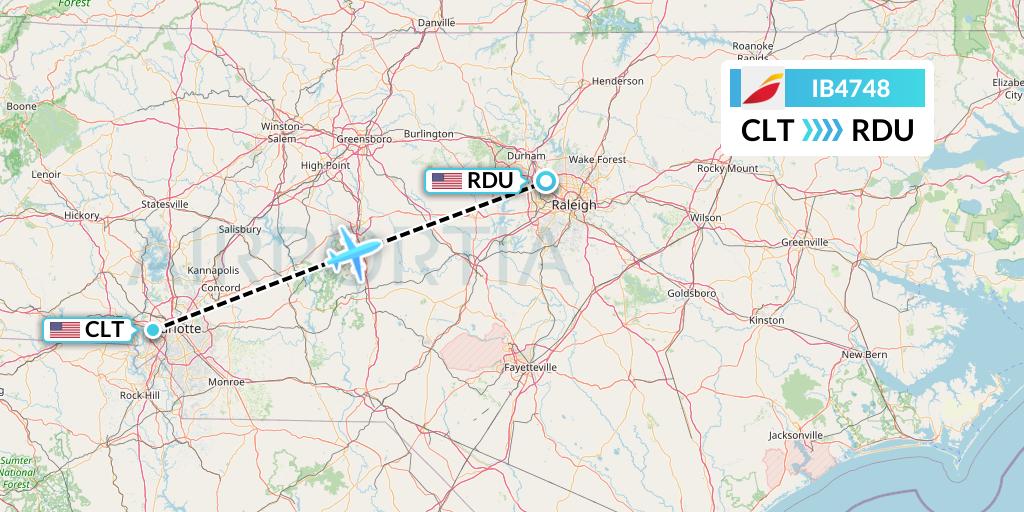 IB4748 Iberia Flight Map: Charlotte to Raleigh-Durham