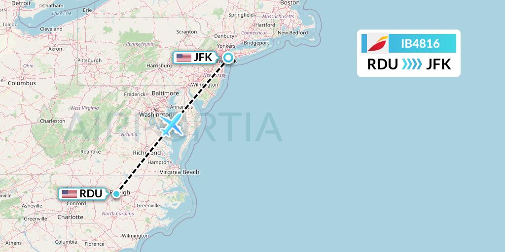 IB4816 Iberia Flight Map: Raleigh-Durham to New York