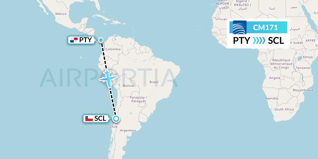CM171 Copa Airlines Flight Map: Panama City to Santiago