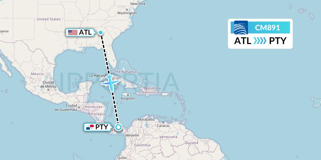 CM891 Copa Airlines Flight Map: Atlanta to Panama City