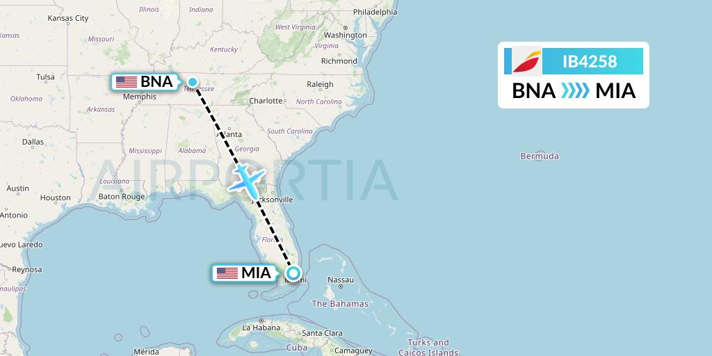 IB4258 Iberia Flight Map: Nashville to Miami