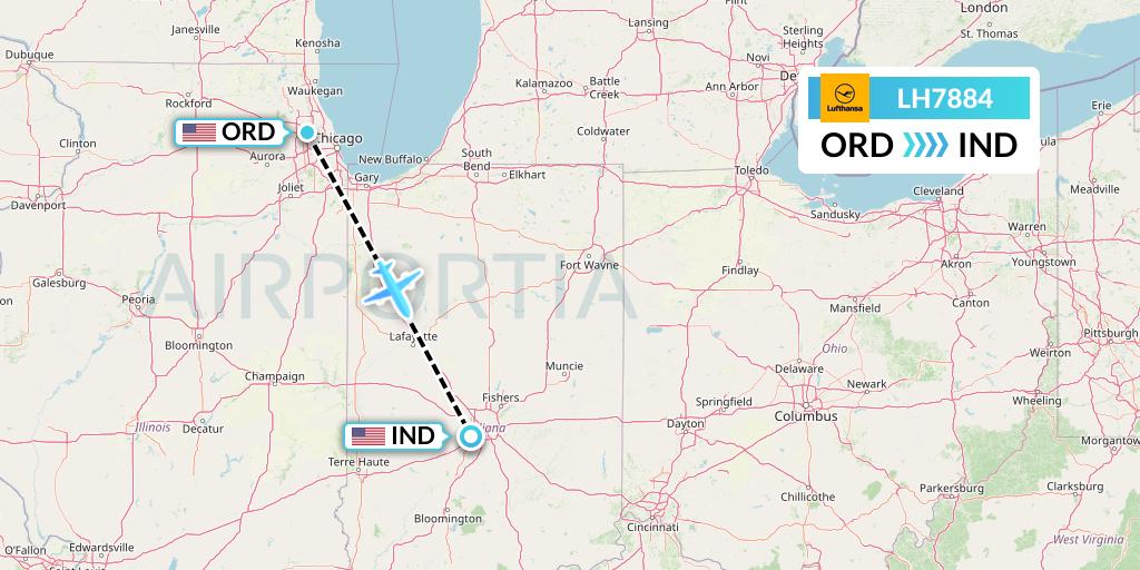 LH7884 Lufthansa Flight Map: Chicago to Indianapolis