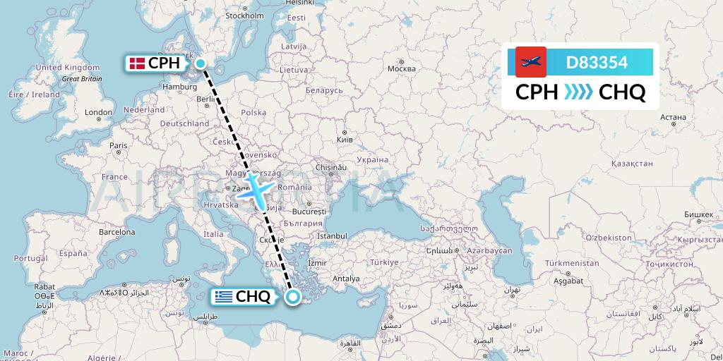 D83354 Norwegian Air International Flight Map: Copenhagen to Chania