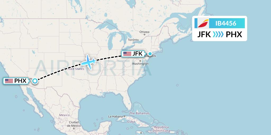 IB4456 Iberia Flight Map: New York to Phoenix