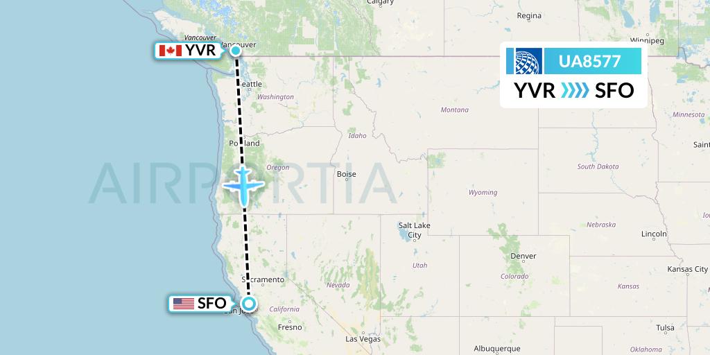 UA8577 United Airlines Flight Map: Vancouver to San Francisco
