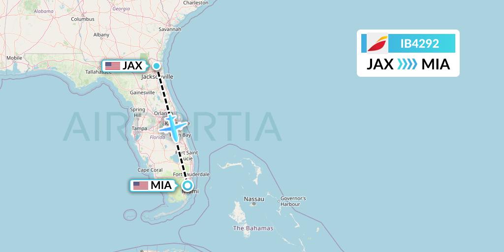 IB4292 Iberia Flight Map: Jacksonville to Miami