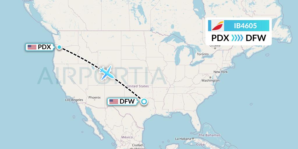 IB4605 Iberia Flight Map: Portland to Dallas