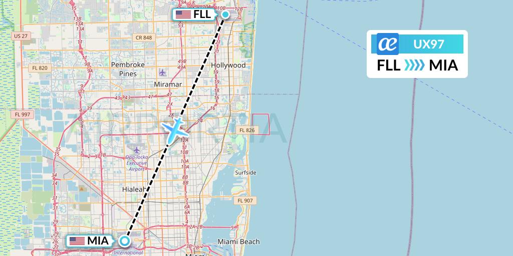 UX97 Air Europa Flight Map: Fort Lauderdale to Miami