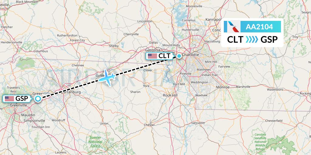 AA2104 American Airlines Flight Map: Charlotte to Greenville-Spartanburg
