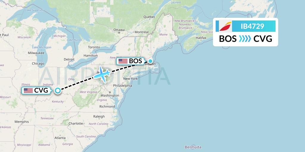 IB4729 Iberia Flight Map: Boston to Cincinnati