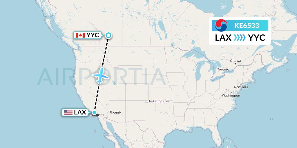 KE6533 Korean Air Flight Map: Los Angeles to Calgary