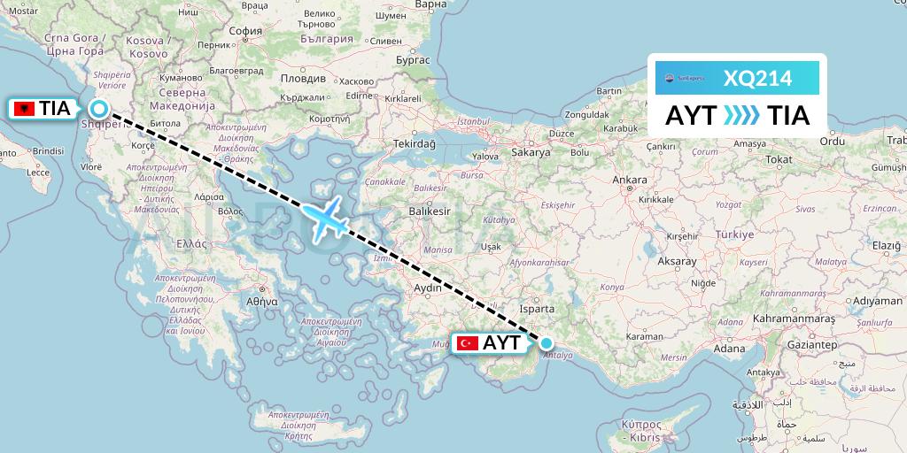 XQ214 SunExpress Flight Map: Antalya to Tirana