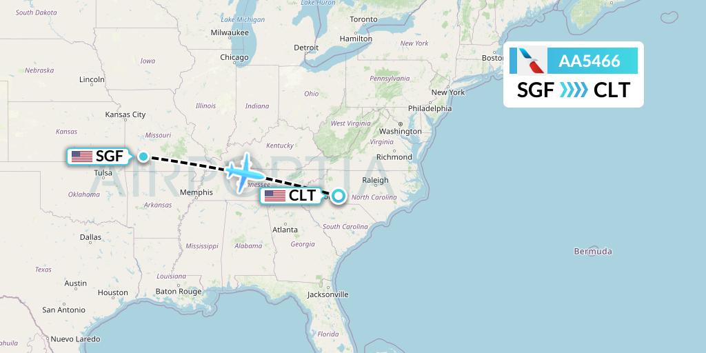 AA5466 American Airlines Flight Map: Springfield to Charlotte