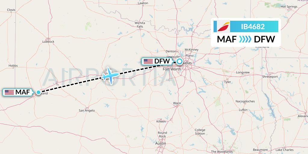 IB4682 Iberia Flight Map: Midland to Dallas