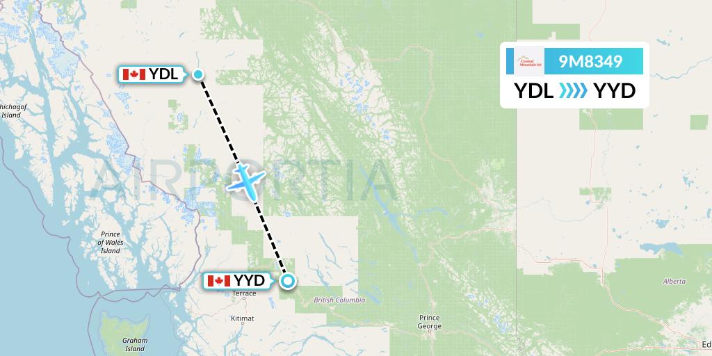 9M8349 Central Mountain Air Flight Map: Dease Lake to Smithers