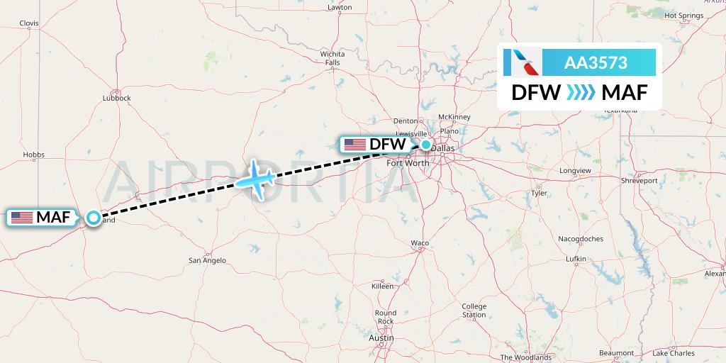 AA3573 American Airlines Flight Map: Dallas to Midland