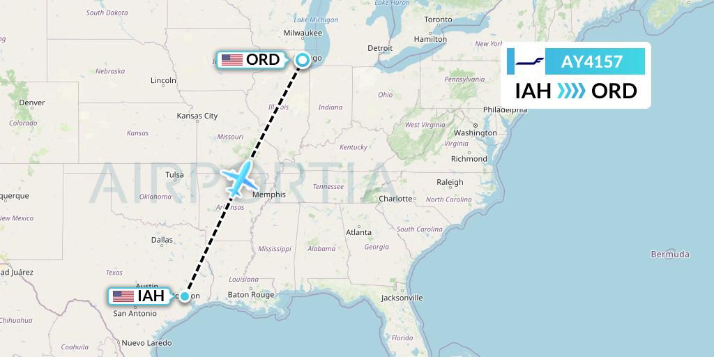 AY4157 Finnair Flight Map: Houston to Chicago