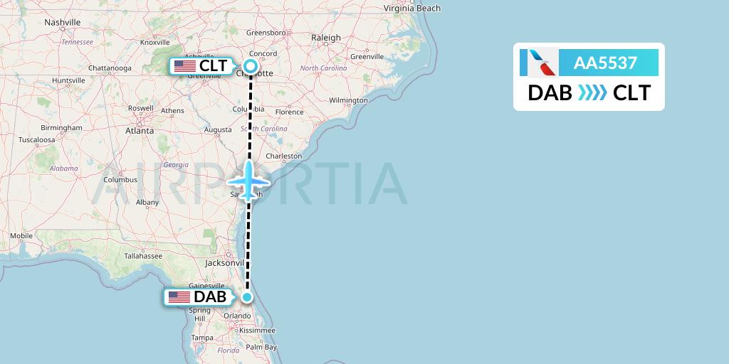 AA5537 American Airlines Flight Map: Daytona Beach to Charlotte