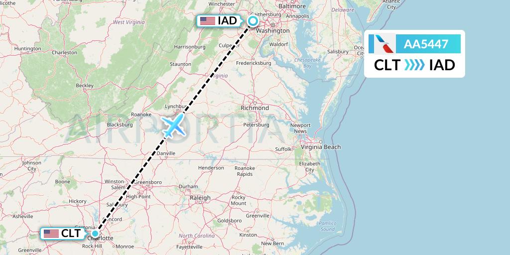 AA5447 American Airlines Flight Map: Charlotte to Washington