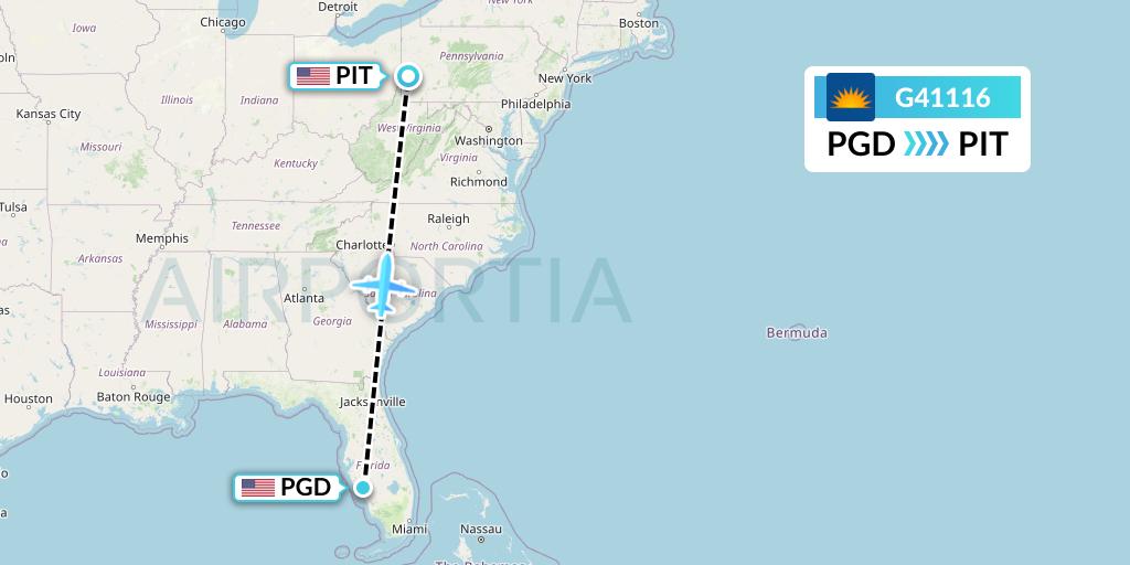 G41116 Allegiant Air Flight Map: Punta Gorda to Pittsburgh