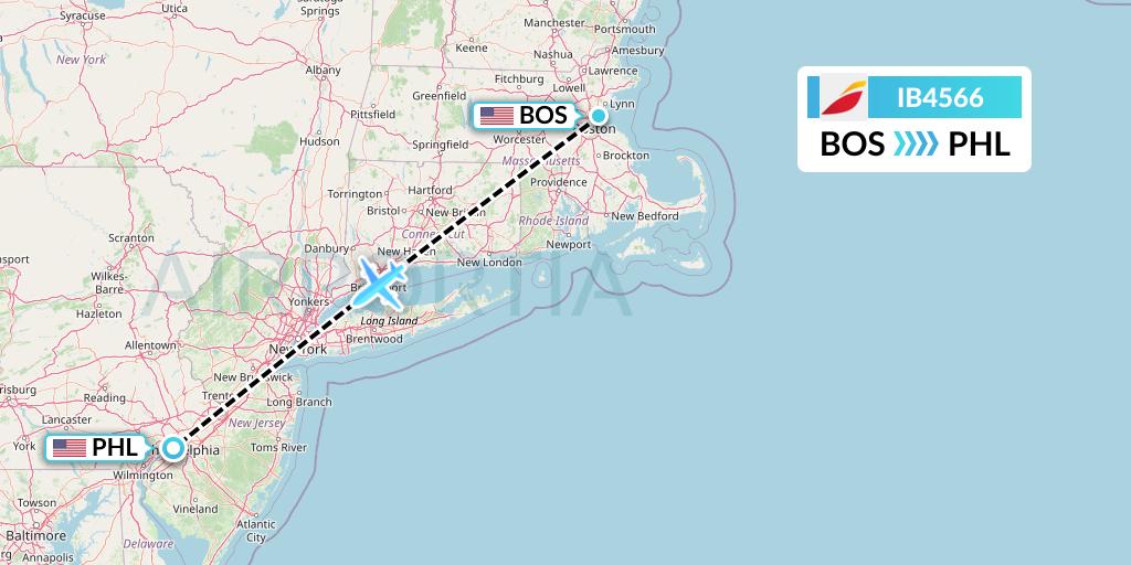 IB4566 Iberia Flight Map: Boston to Philadelphia