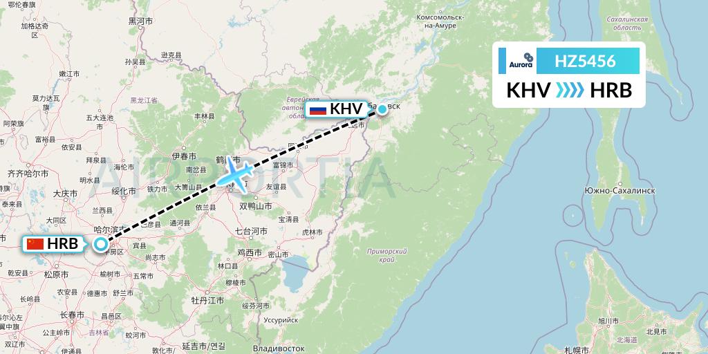 HZ5456 Aurora Flight Map: Khabarovsk to Harbin