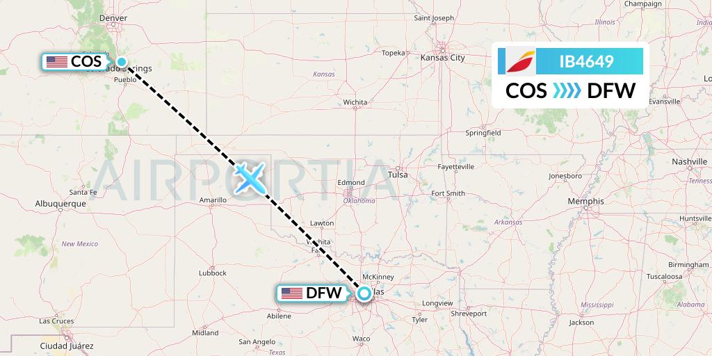 IB4649 Iberia Flight Map: Colorado Springs to Dallas