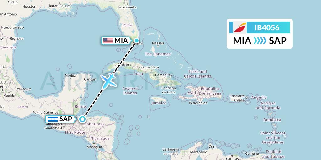 IB4056 Iberia Flight Map: Miami to San Pedro Sula