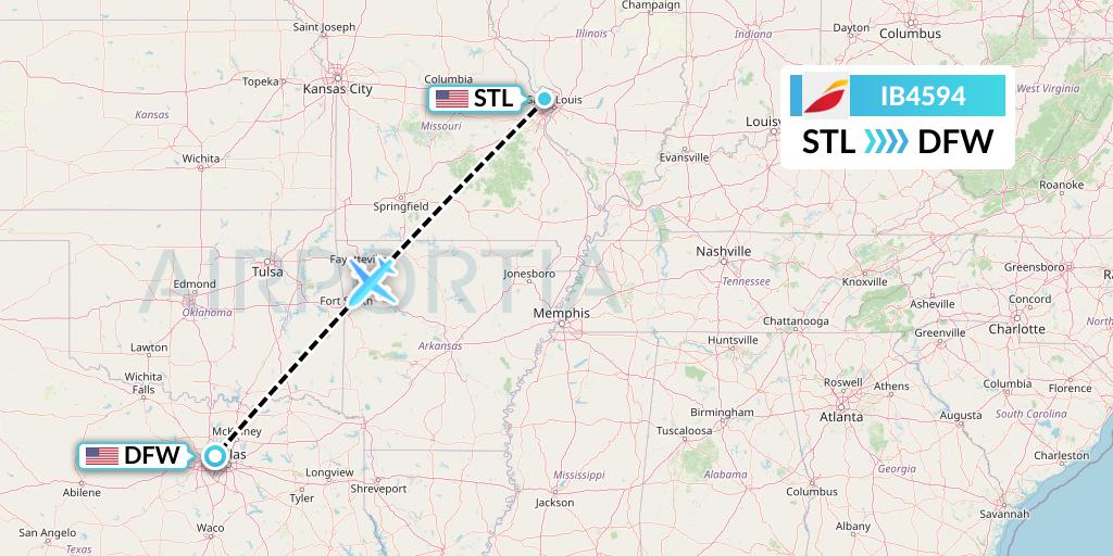 IB4594 Iberia Flight Map: St. Louis to Dallas