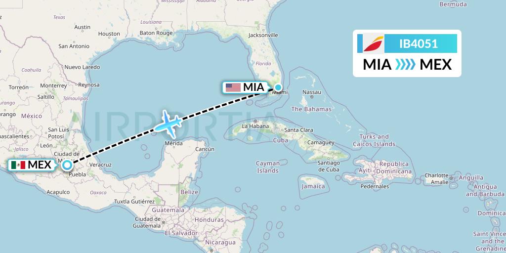 IB4051 Iberia Flight Map: Miami to Mexico City