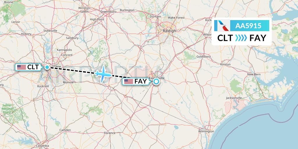 AA5915 American Airlines Flight Map: Charlotte to Fayetteville