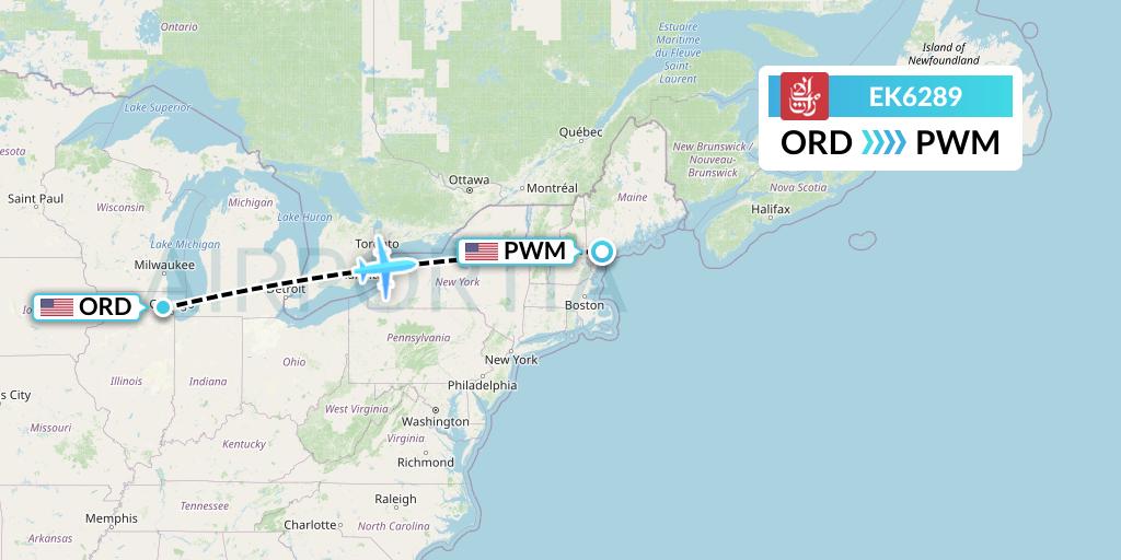 EK6289 Emirates Flight Map: Chicago to Portland