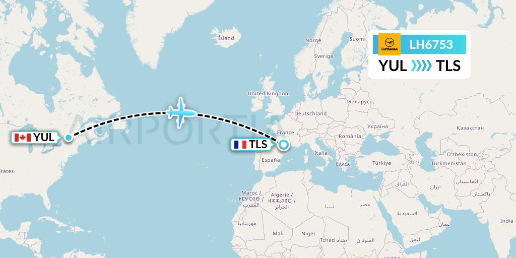 LH6753 Lufthansa Flight Map: Montreal to Toulouse