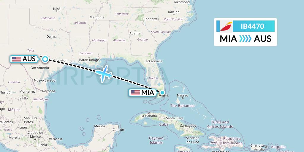 IB4470 Iberia Flight Map: Miami to Austin