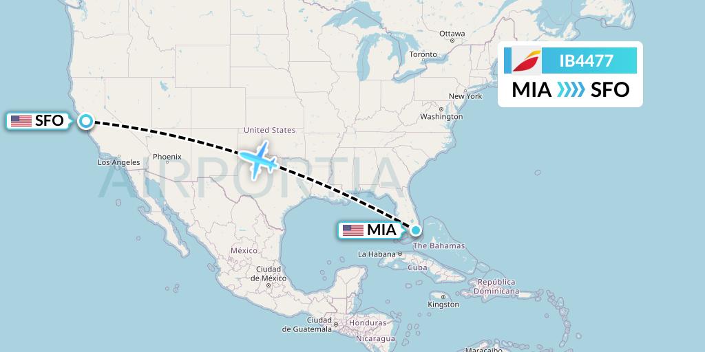 IB4477 Iberia Flight Map: Miami to San Francisco