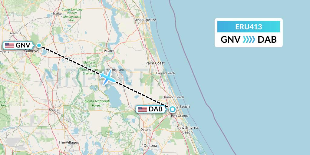 ERU413 Embry-riddle Aeronautical University Flight Map: Gainesville to Daytona Beach