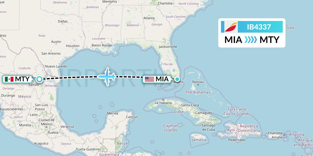 IB4337 Iberia Flight Map: Miami to Monterrey