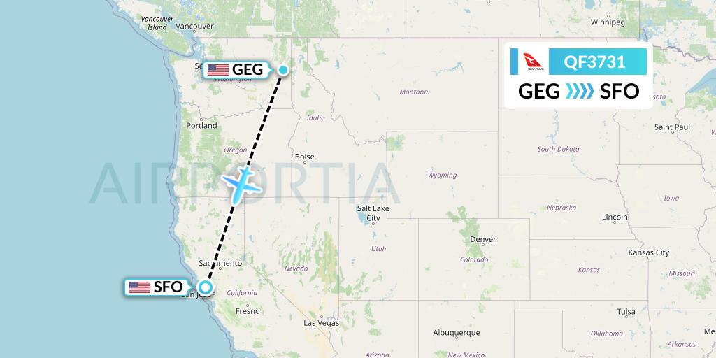 QF3731 Qantas Flight Map: Spokane to San Francisco