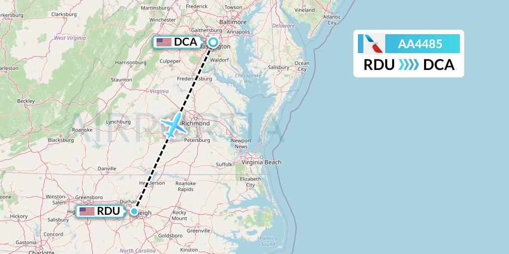 AA4485 American Airlines Flight Map: Raleigh-Durham to Washington