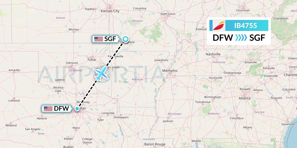 IB4755 Iberia Flight Map: Dallas to Springfield