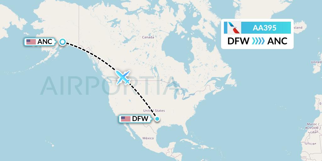 AA395 American Airlines Flight Map: Dallas to Anchorage