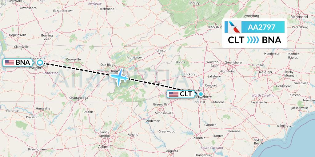 AA2797 American Airlines Flight Map: Charlotte to Nashville