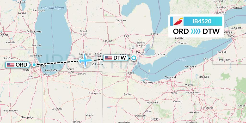 IB4520 Iberia Flight Map: Chicago to Detroit