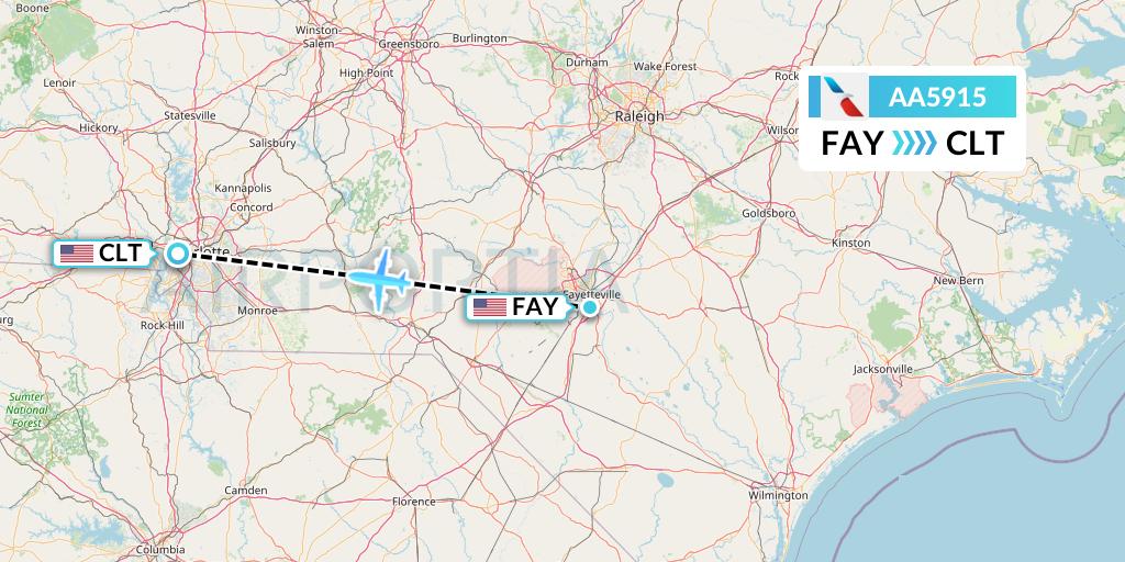 AA5915 American Airlines Flight Map: Fayetteville to Charlotte