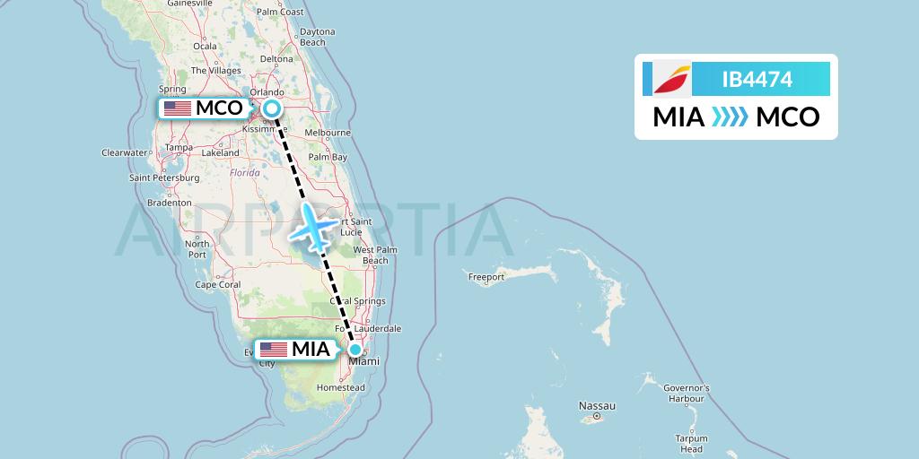 IB4474 Iberia Flight Map: Miami to Orlando